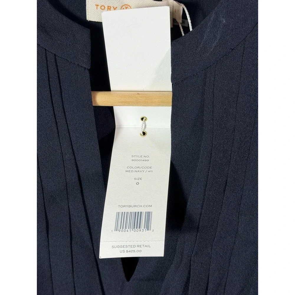 Tory Burch Med Navy Pleated Long Sleeve Dress 90001499 Size 0 NWT